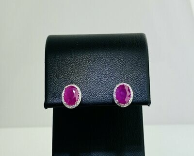 10kt White Gold Ruby Halo Studs