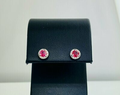 14kt White Gold Pink Spinel and Diamond Halo Stud Earrings