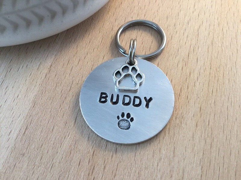 Aluminium Dog Tag Paw with Paw Print & Paw Charm