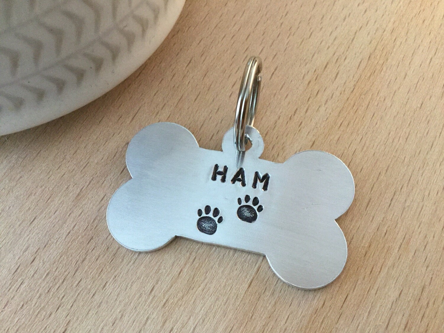 Aluminium Bone shape Dog Tag Two Paws