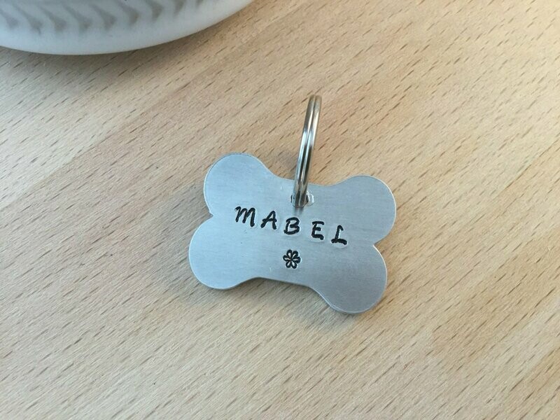 Aluminium Bone shape Dog Tag Flower