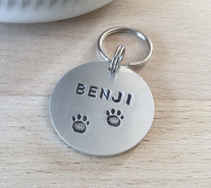 Aluminium Dog Tag Paw with two paw prints