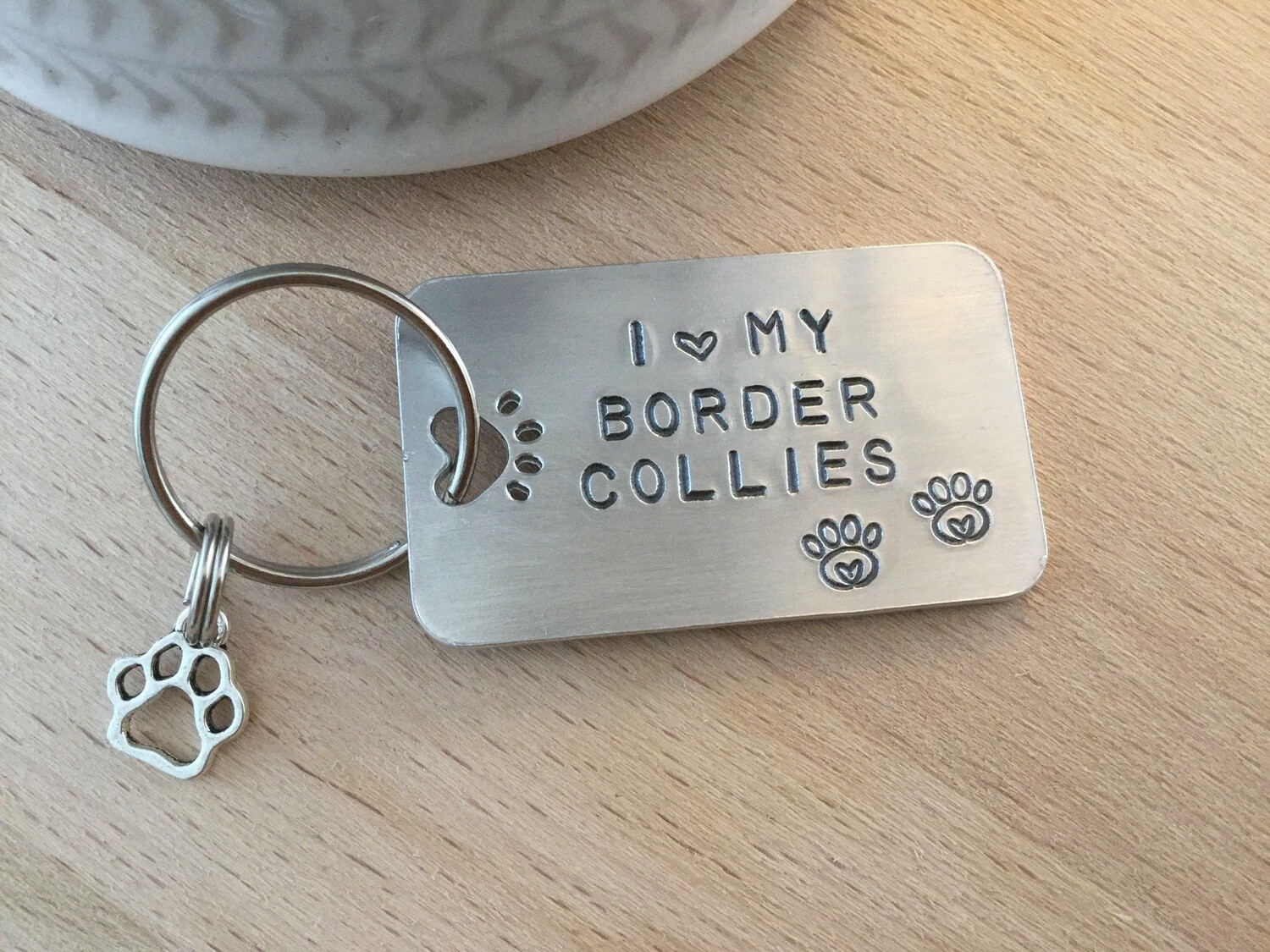 Personalised Aluminium Border Collies Keyring Two Names