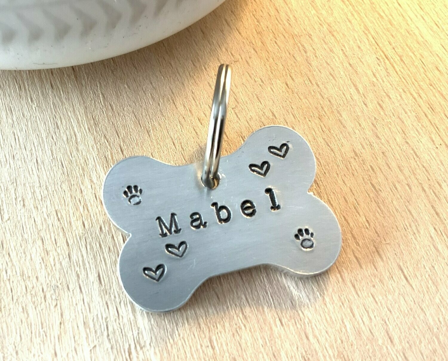 Aluminium Bone shape Dog Tag Hearts and Paws