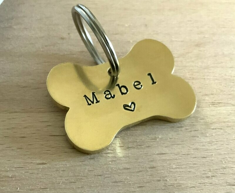 Brass Bone shape Dog Tag Heart