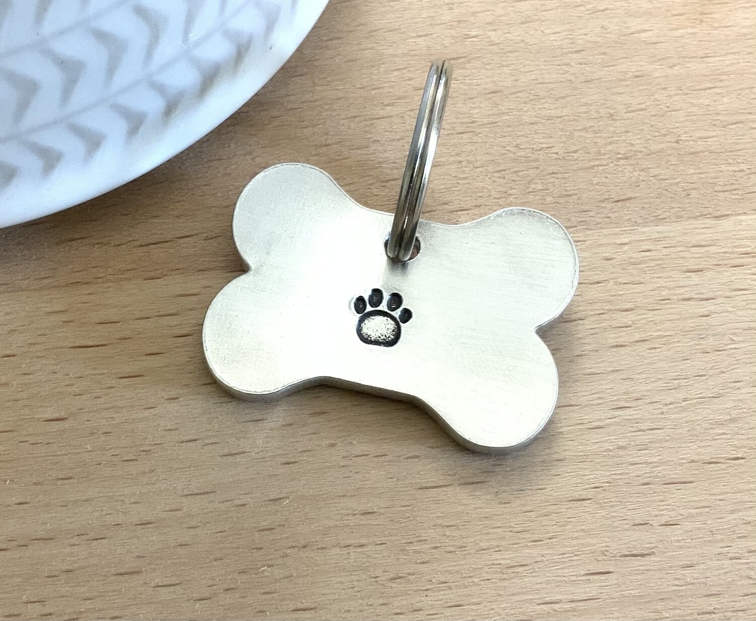 Aluminium Bone shape Dog Tag Single Paw Print