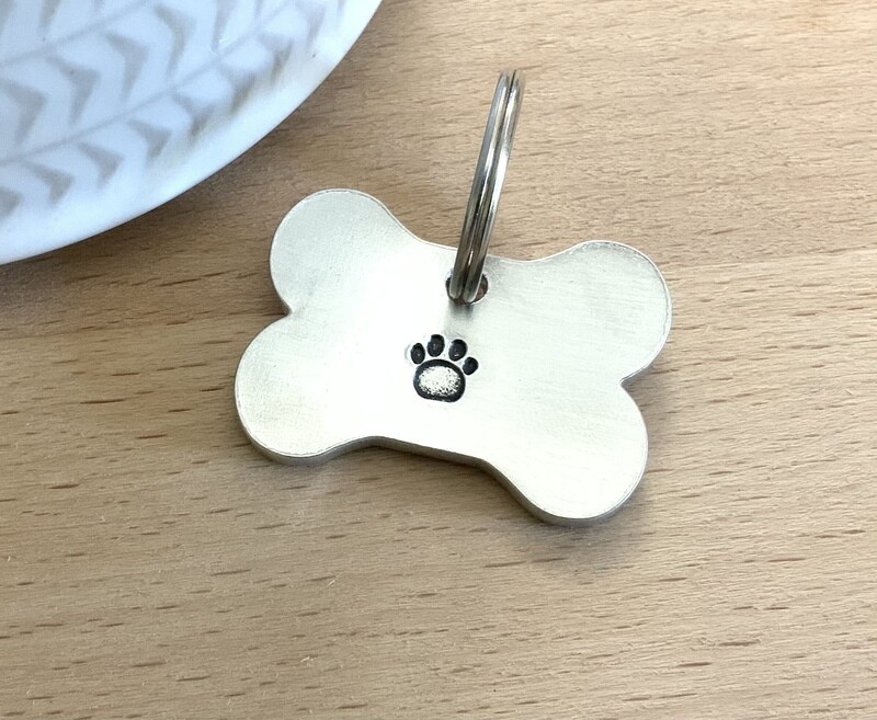 Aluminium Bone shape Dog Tag Single Paw Print