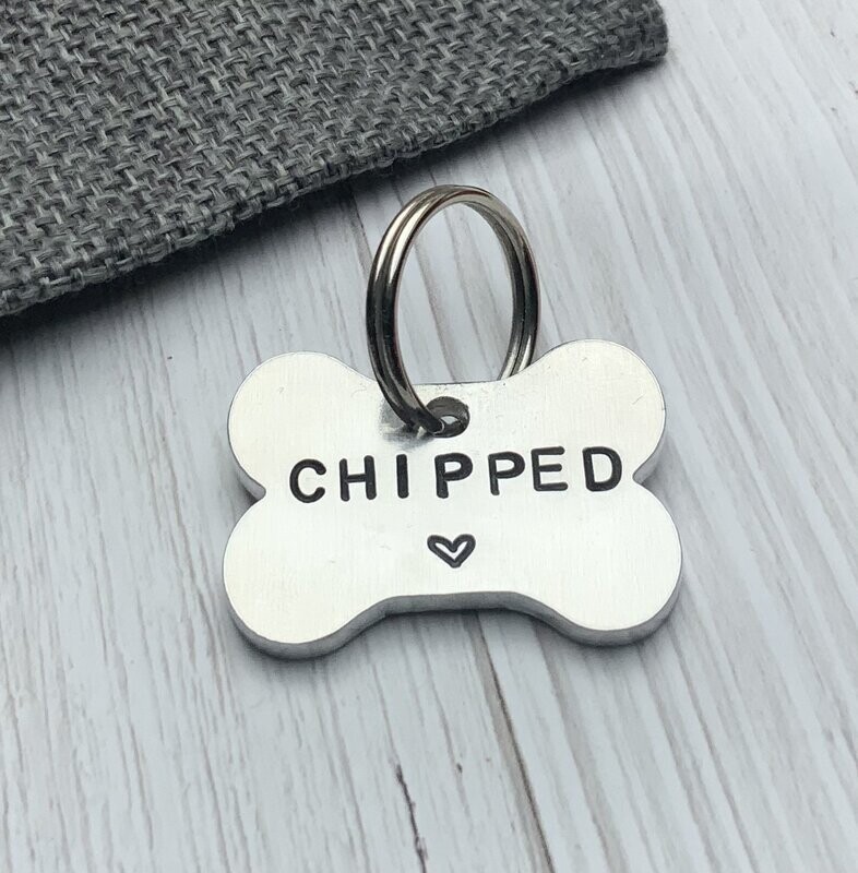 Aluminium Bone shape Dog Tag Heart CHIPPED