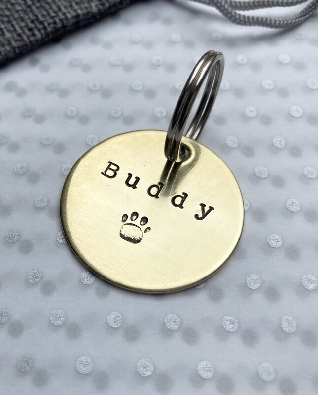 Brass Disc Dog Tag with Paw Print