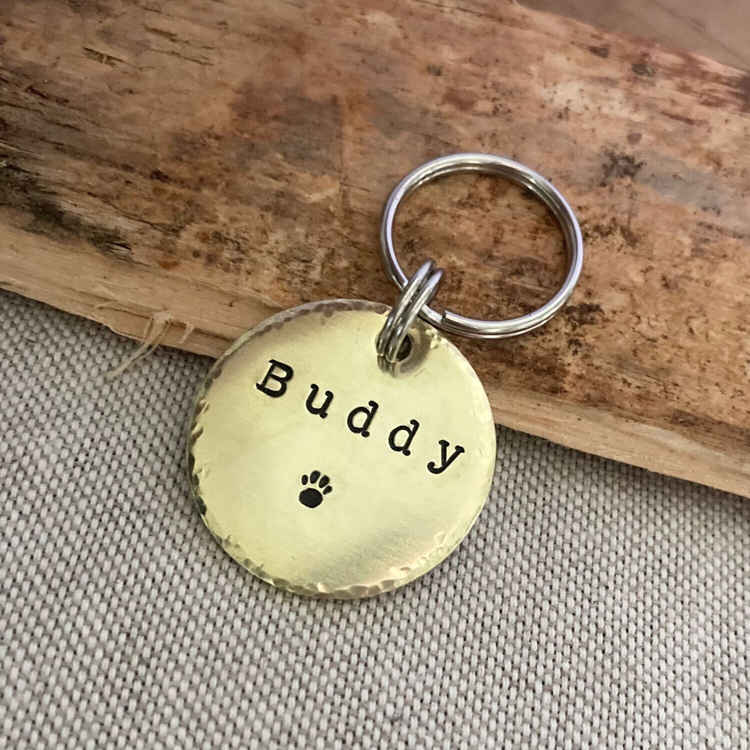 Brass Disc Dog Tag with hammered edge