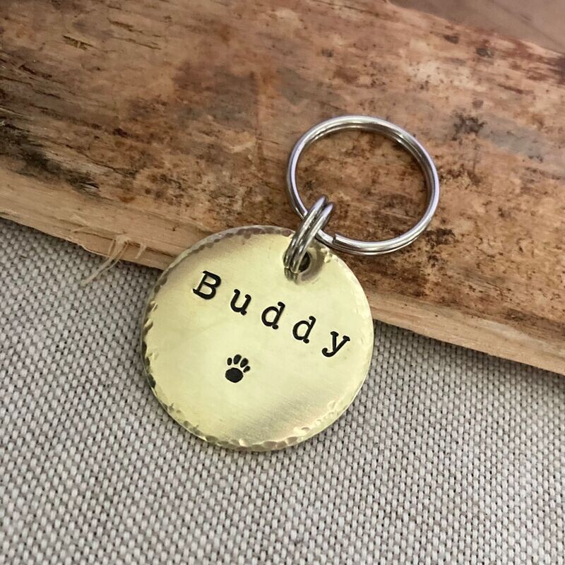 Brass Disc Dog Tag with hammered edge