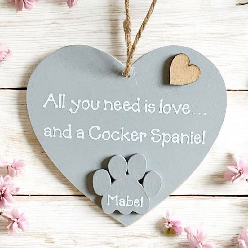 Personalised Cocker Spaniel Grey Heart Plaque