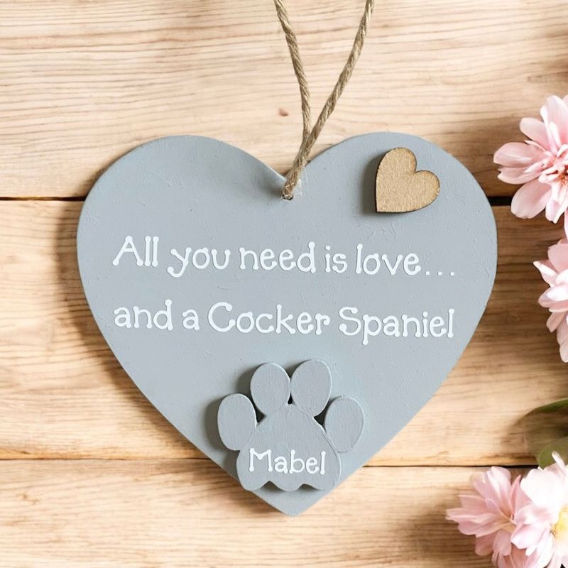 Personalised Cocker Spaniel Grey Heart Plaque