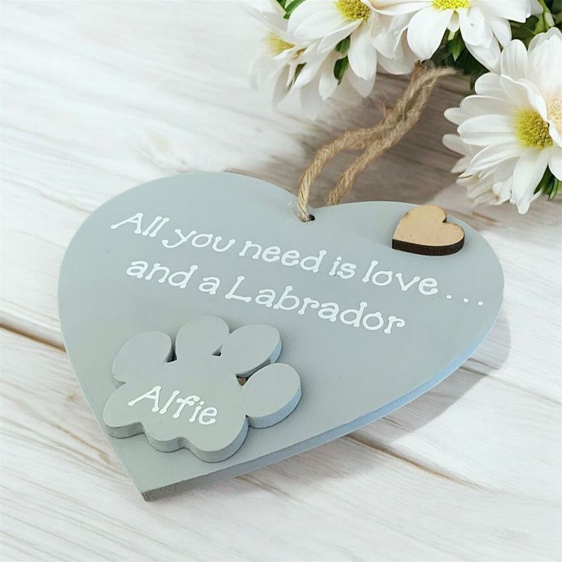 Personalised Labrador Grey Heart Plaque