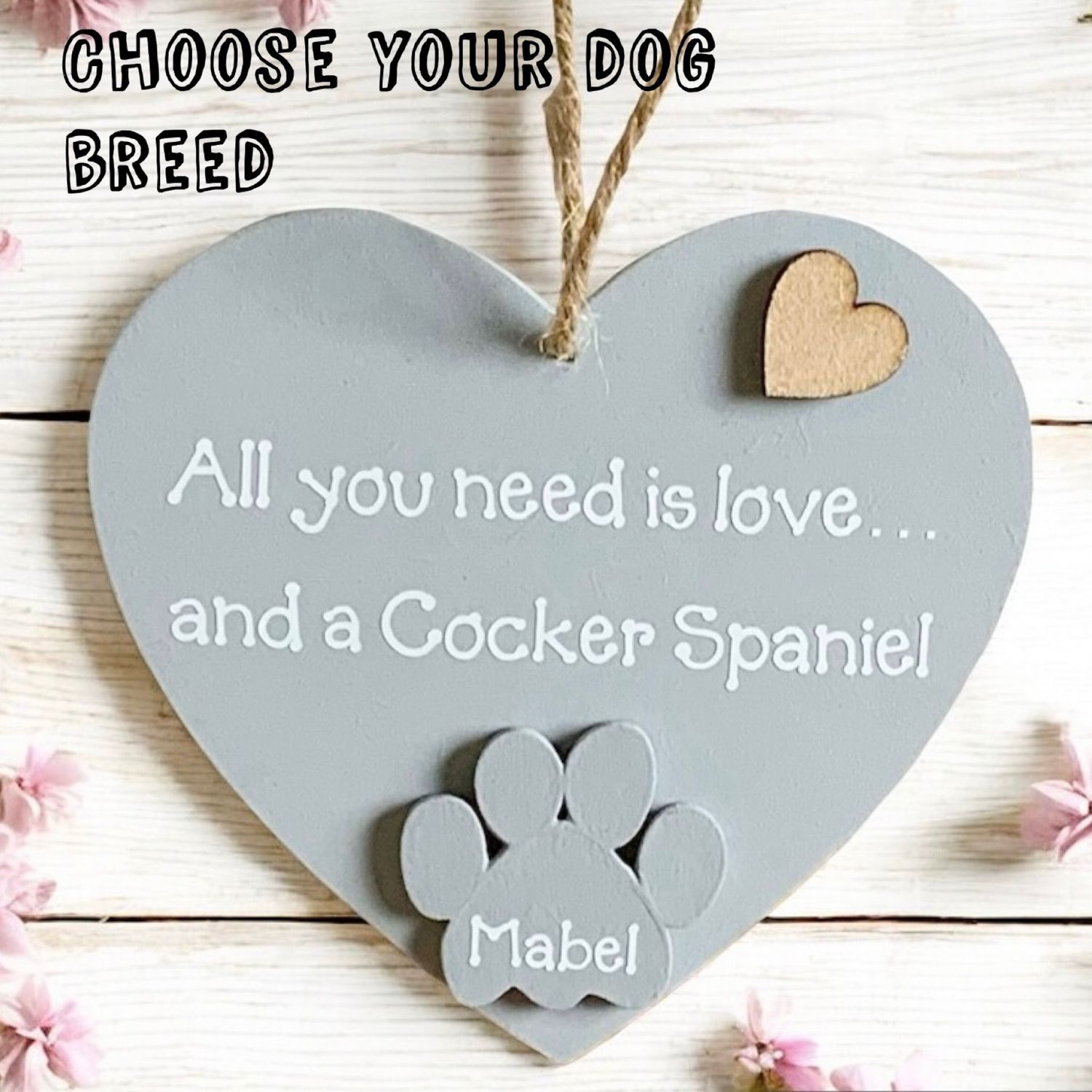 Choose your dog breed Personlised  Grey Heart Plaque