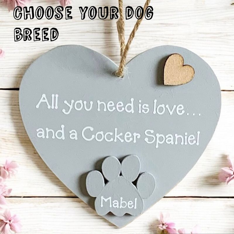 Choose your dog breed Personlised  Grey Heart Plaque