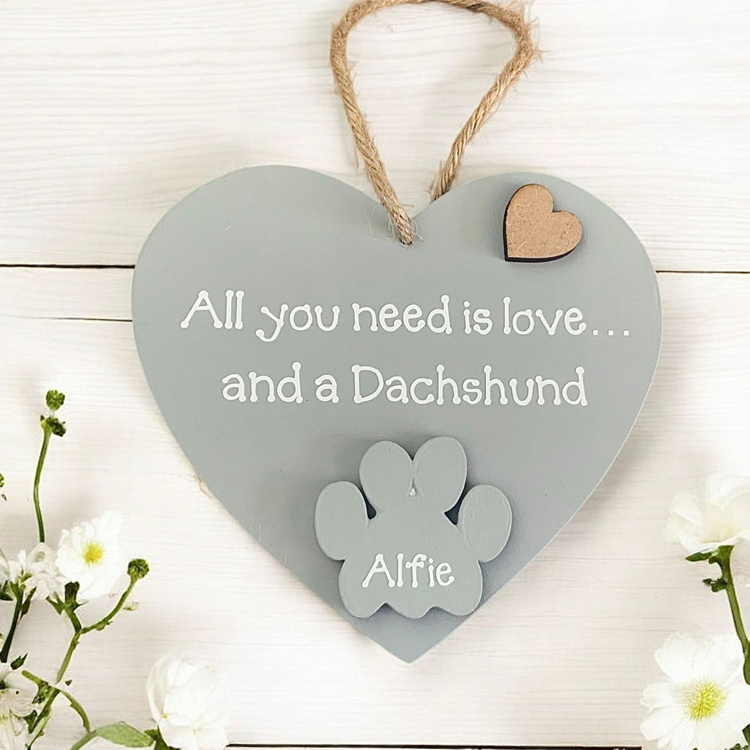 Personalised Dachshund Grey Heart Plaque