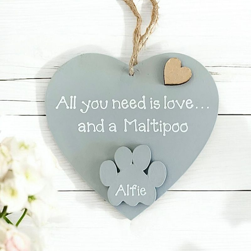 Personalised Maltipoo Grey Heart Plaque