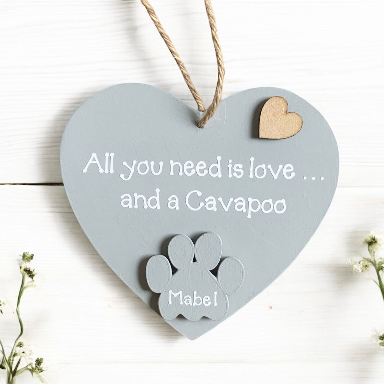 Personalised Cavapoo Grey Heart Plaque