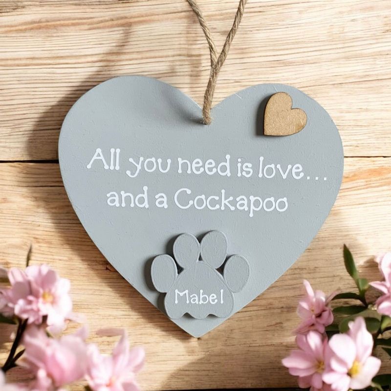 Personalised Cockapoo Grey Heart Plaque
