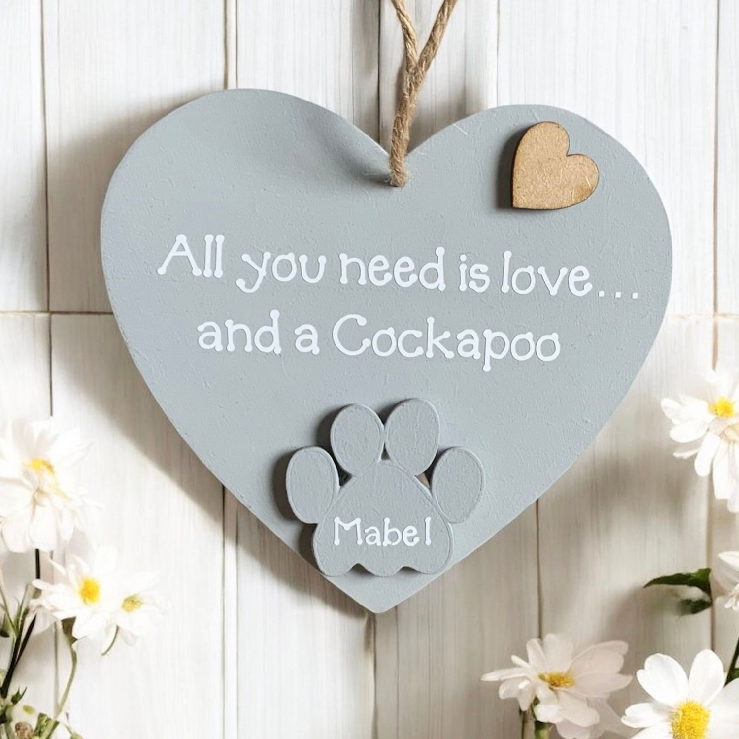 Personalised Cockapoo Grey Heart Plaque