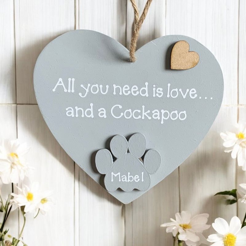 Personalised Cockapoo Grey Heart Plaque