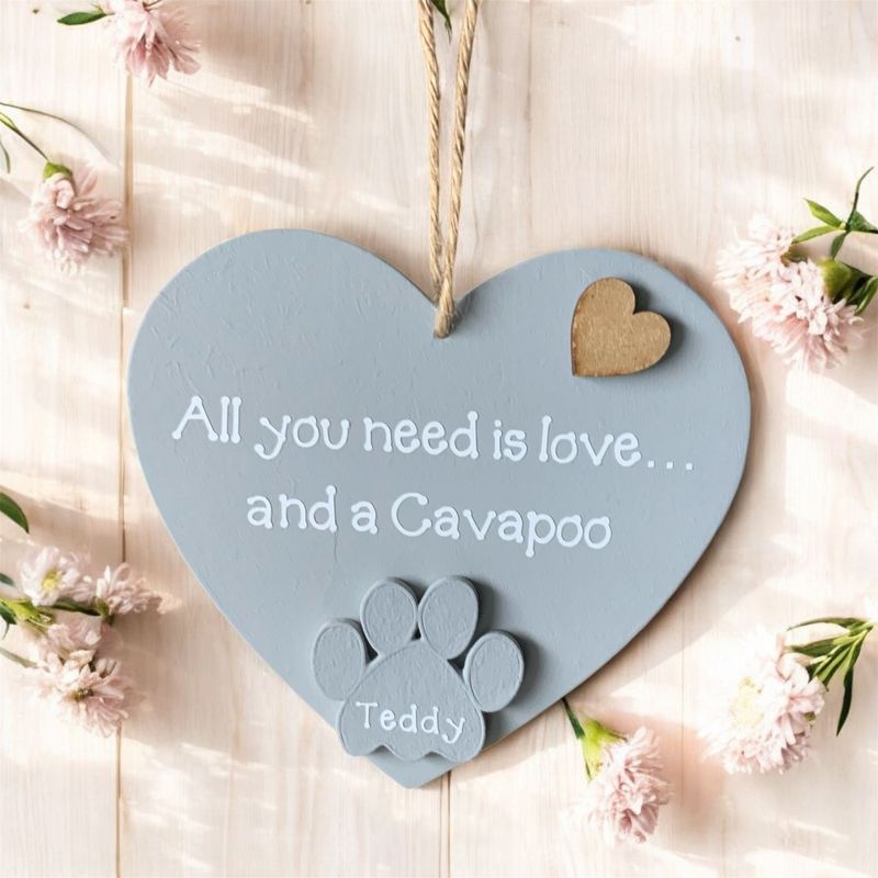 Personalised Cavapoo Grey Heart Plaque