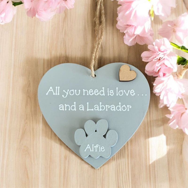 Personalised Labrador Grey Heart Plaque