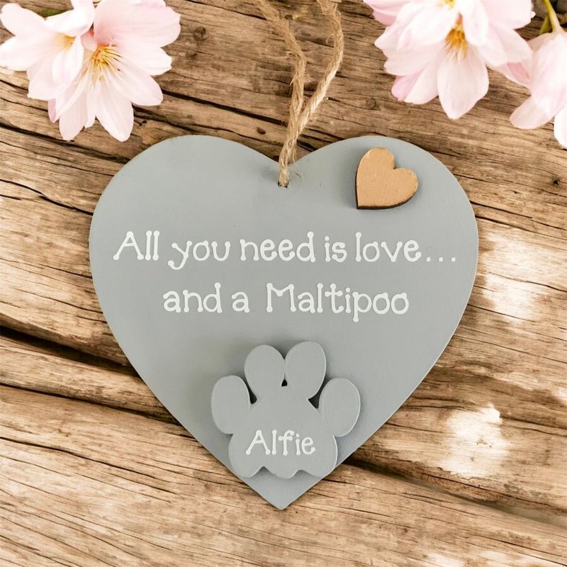 Personalised Maltipoo Grey Heart Plaque