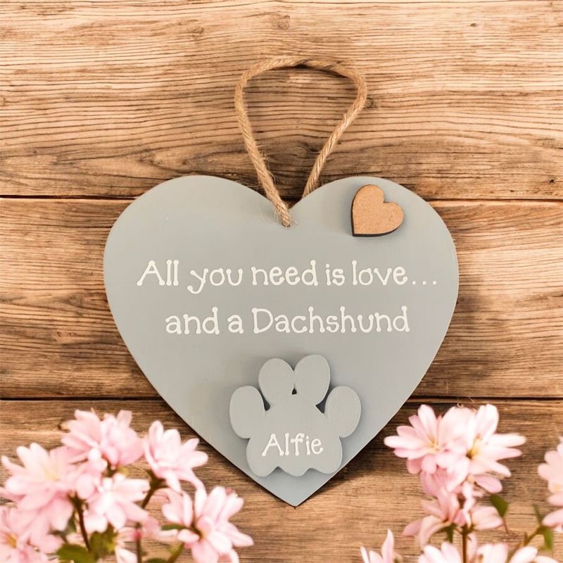 Personalised Dachshund Grey Heart Plaque