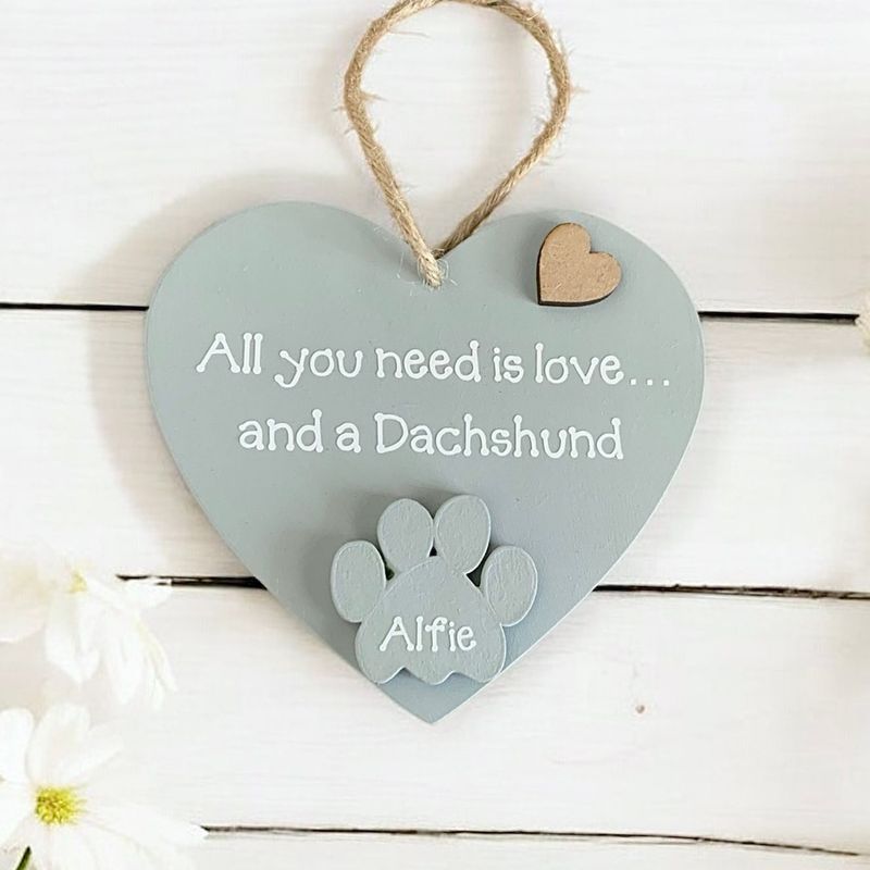 Personalised Dachshund Grey Heart Plaque