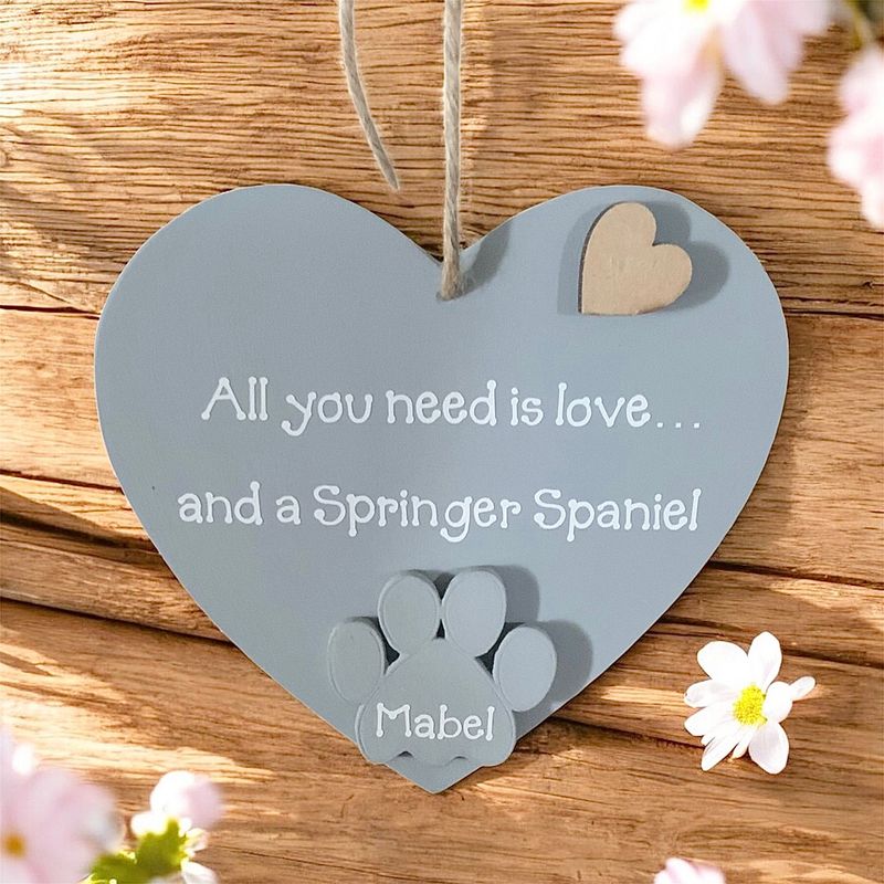 Personalised Springer Spaniel Grey Heart Plaque
