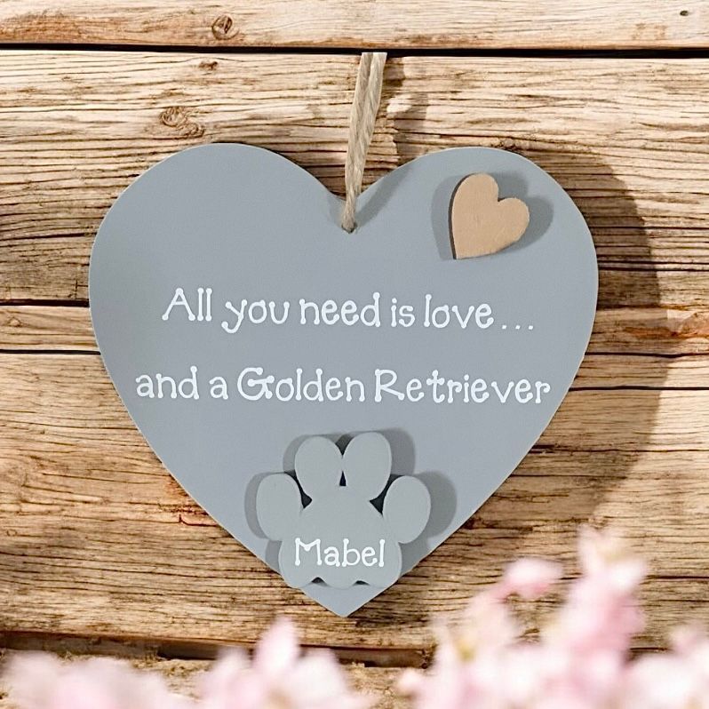 Personalised Golden Retriever Grey Heart Plaque Personalised Golden Retriever Grey Heart Plaque