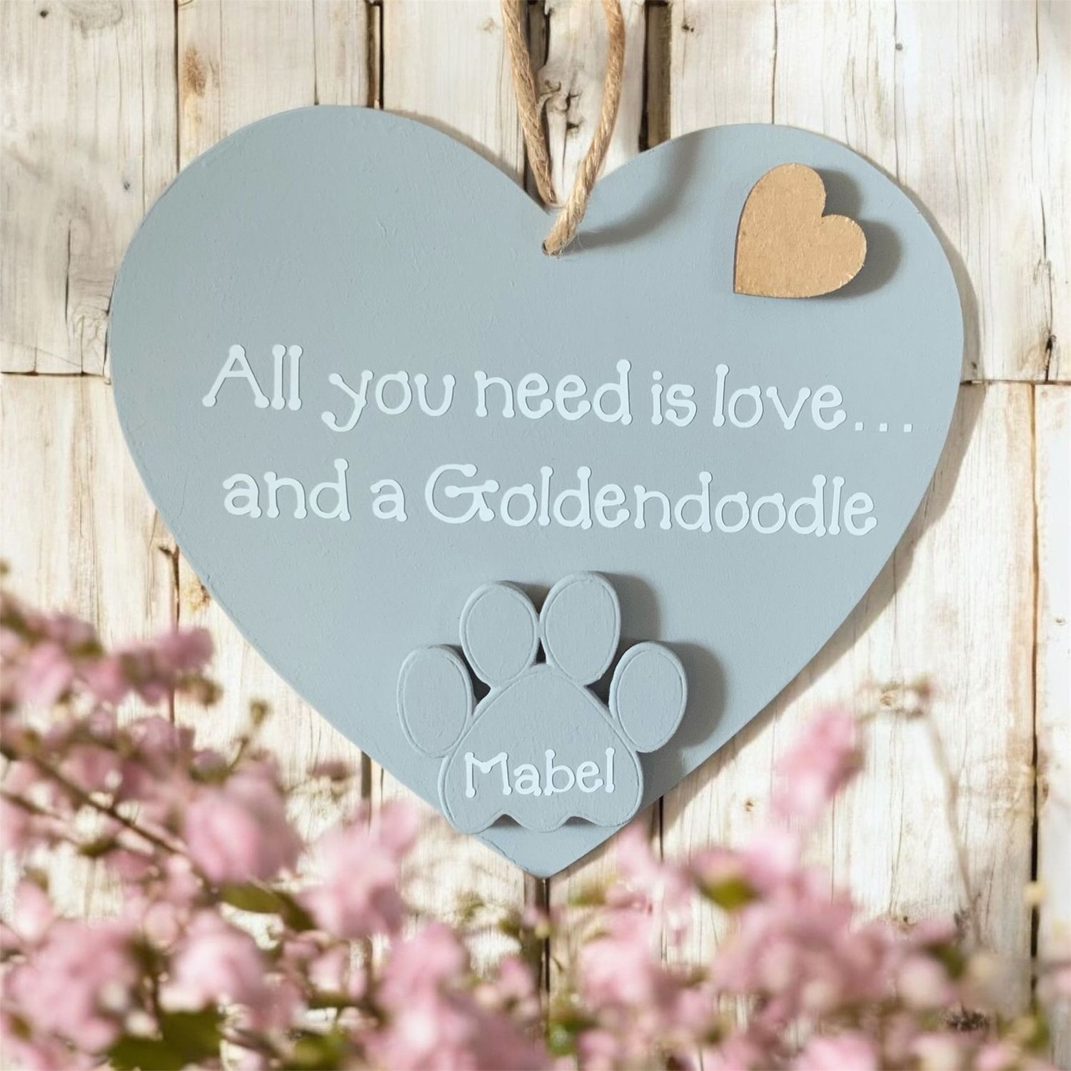 Personalised Goldendoodle Grey Heart Plaque Personalised Goldendoodle Grey Heart Plaque