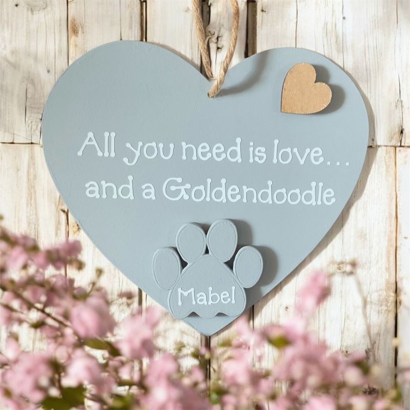 Personalised Goldendoodle Grey Heart Plaque
