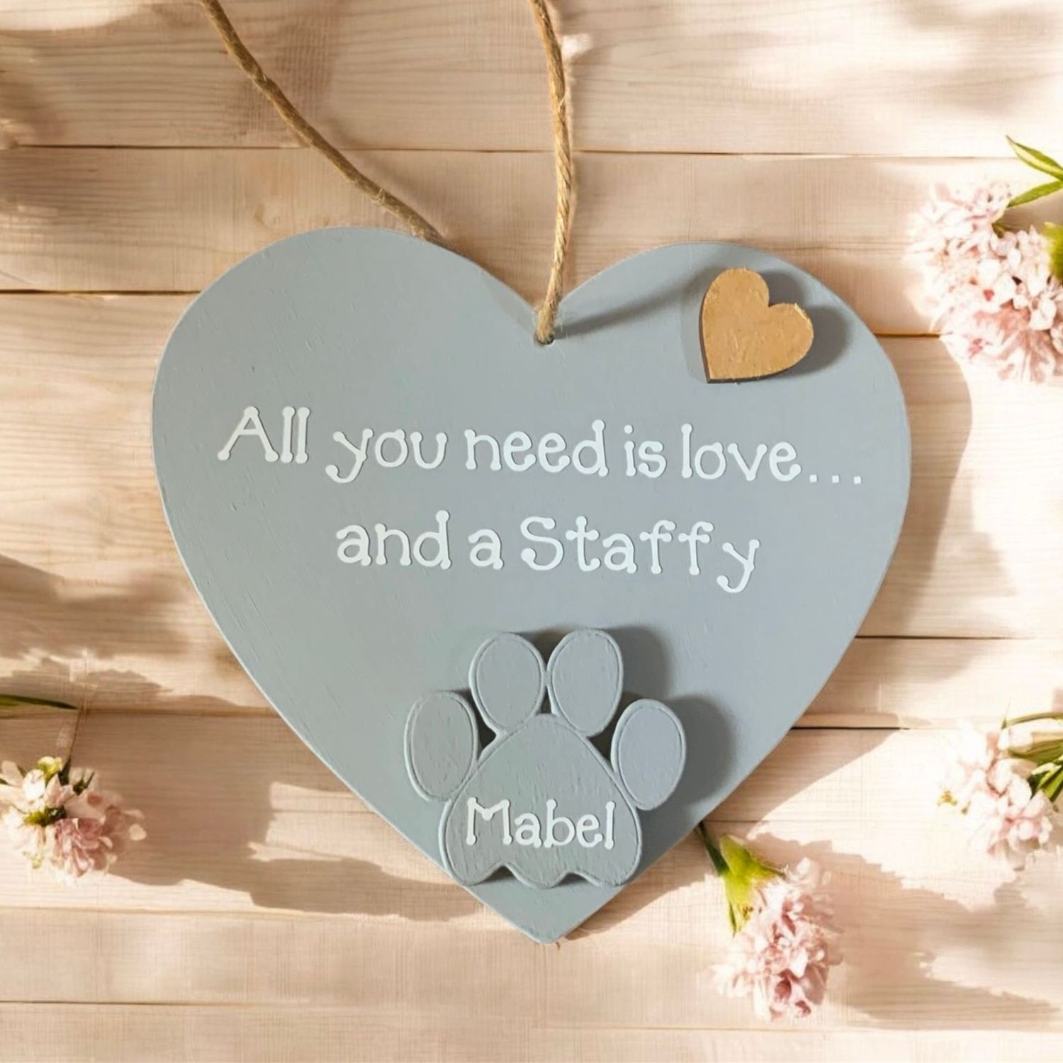 Personalised Staffy Grey Heart Plaque Personalised Staffy Grey Heart Plaque