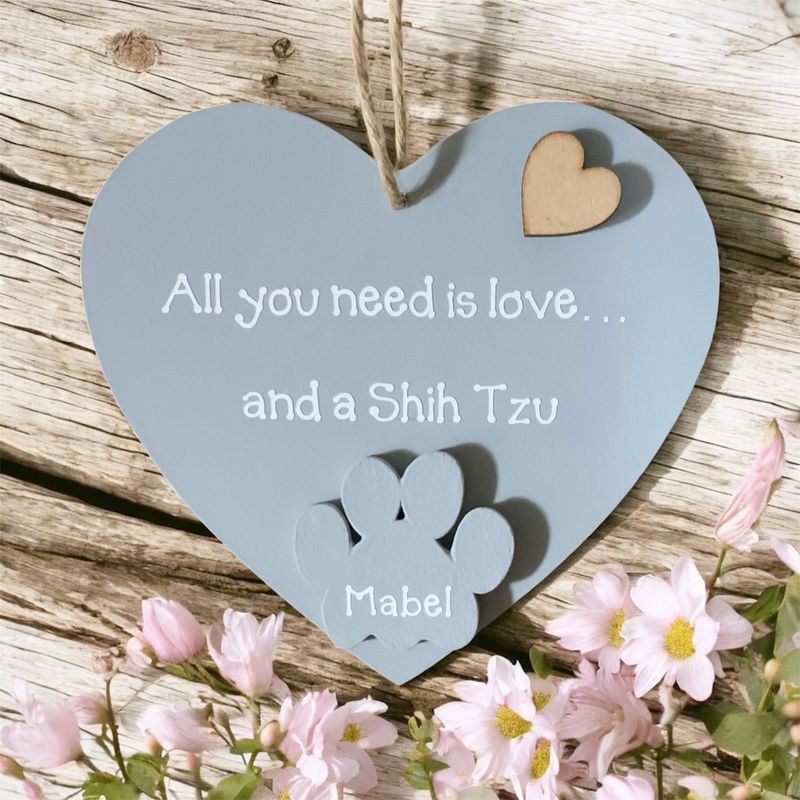 Personalised Shih Tzu  Grey Heart Plaque