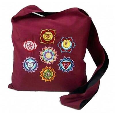 Bolso de hombro burdeos con símbolos chakras -- 32x32 cm