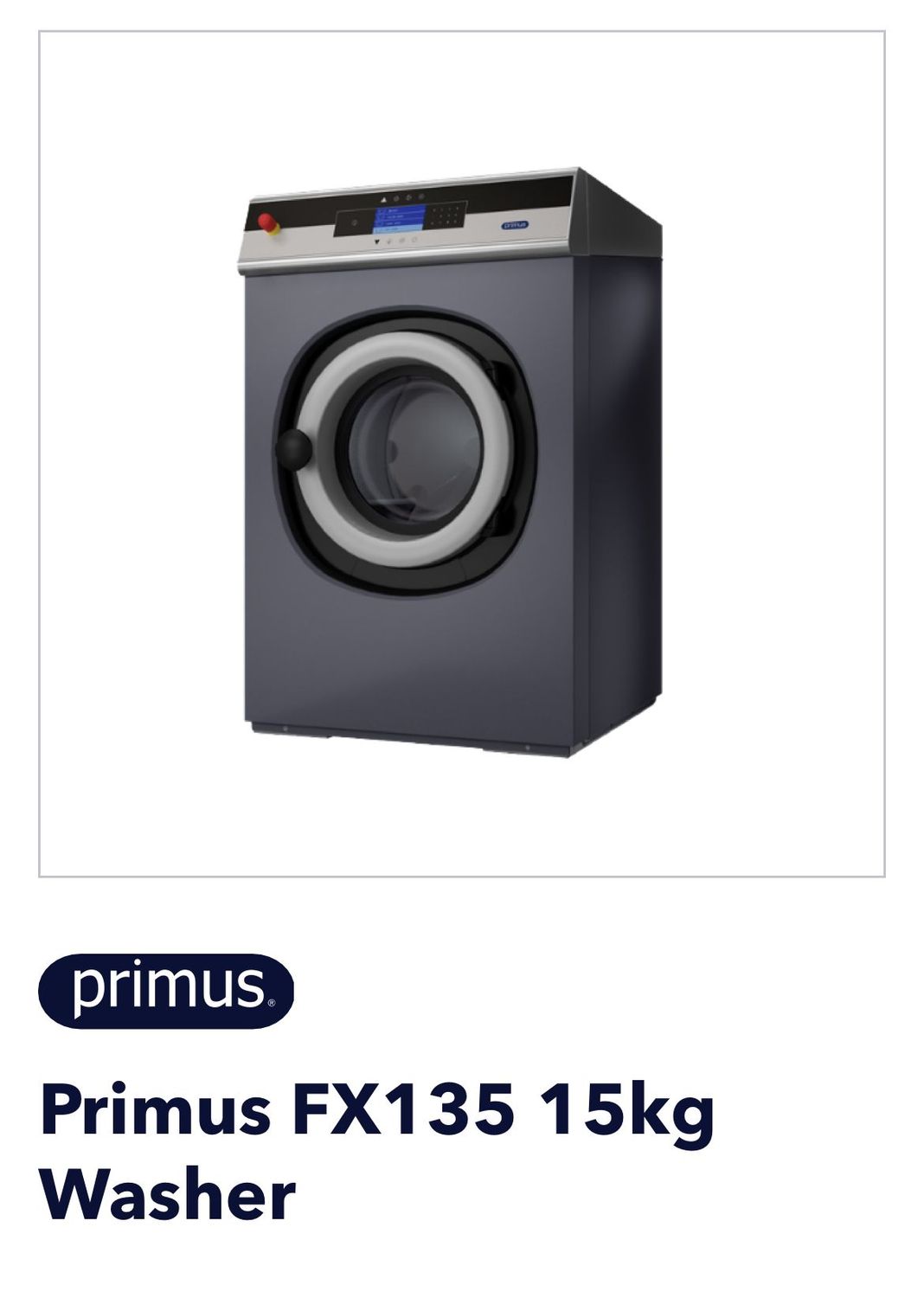 Primus FX 135 commercial washing machine 15kg capacity. high-spin, free-standing model known for its efficiency and durability. advanced washing technology for effective cleaning and safety features