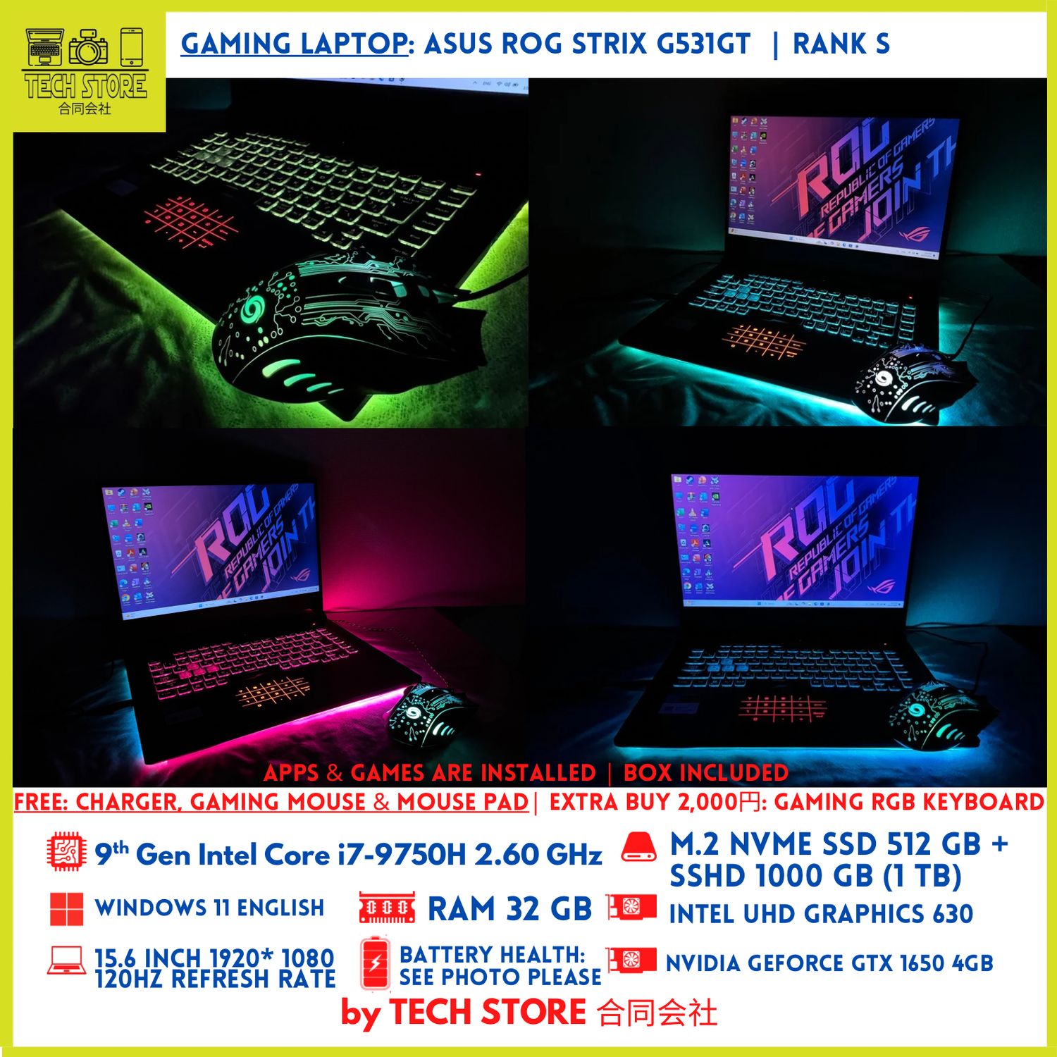 ASUS ROG STRIX G531GT 9th Gen 32GB 512GB 1TB GTX 1650