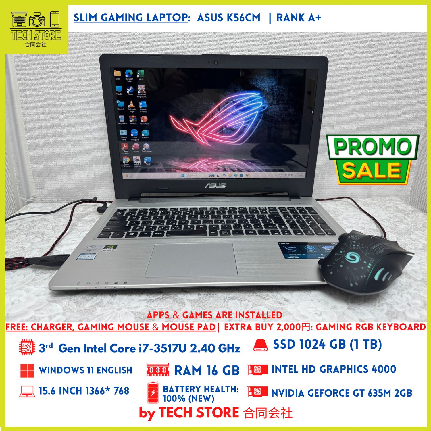ASUS K56CM Core i7 RAM 16GB SSD 1TB NVIDIA 2GB