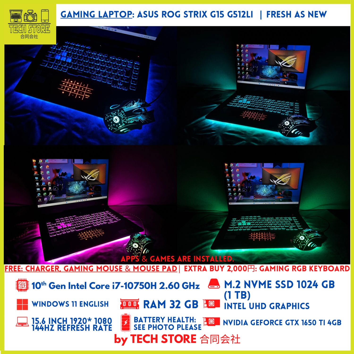 ASUS ROG STRIX G512LI i7 10th Gen 32GB 1TB GTX 1650 Ti