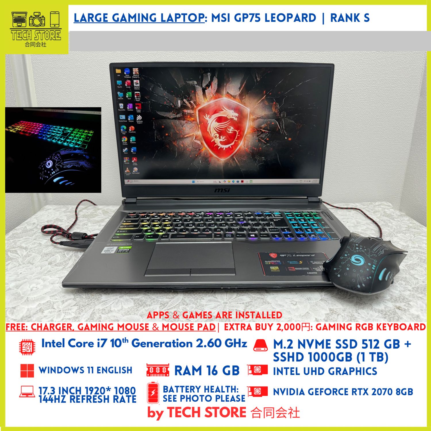 MSI GP75 Leopard 10SFK Core I7 16GB 512GB 1TB RTX 2070 8GB