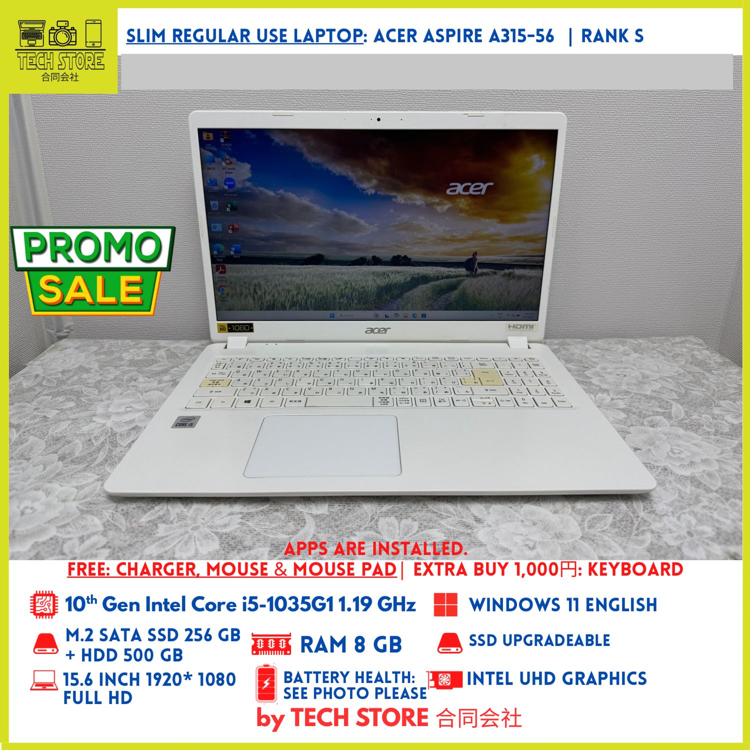 Acer Aspire A315-56 10th Gen i5 8GB 256GB+ 500GB