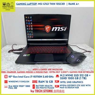 MSI GF63 Thin 10SCXR Core i7 10th Gen 16GB 512GB+ 1TB GTX 1650