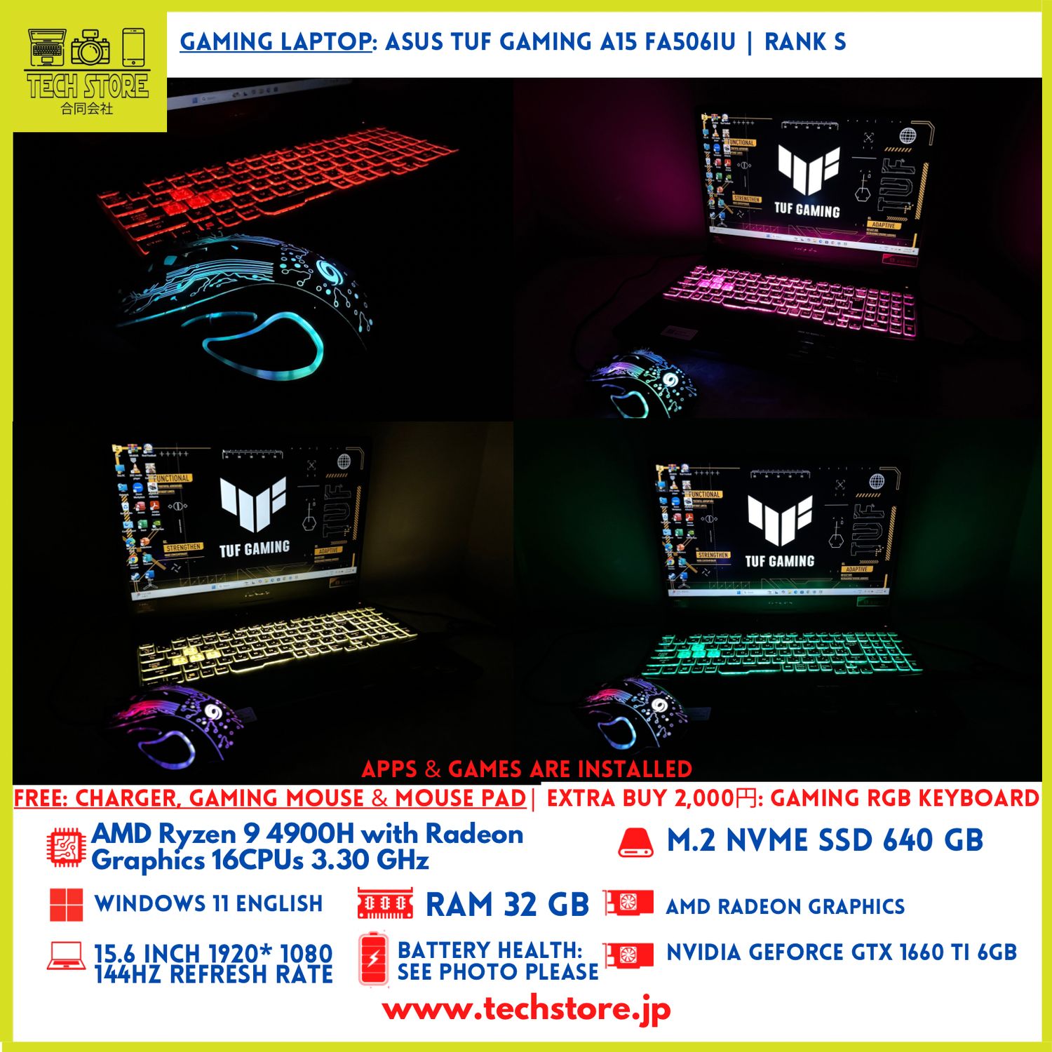 ASUS Tuf Gaming A15 FA506IU Ryzen 9 4900H 32GB 640GB GTX 1660Ti 6GB