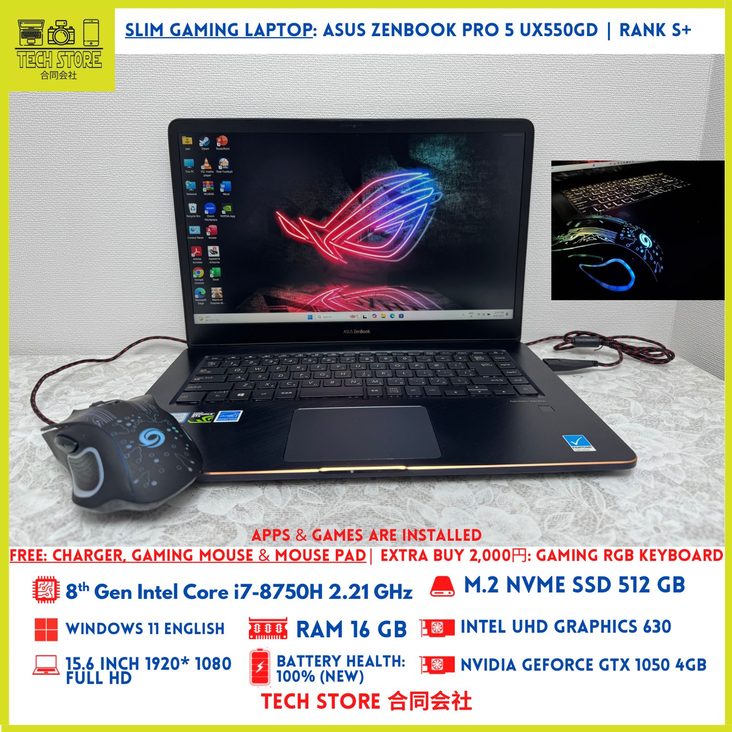 Asus ZenBook Pro 15 UX550GD CORE i7 8th Gen 16GB 512GB GTX 1650