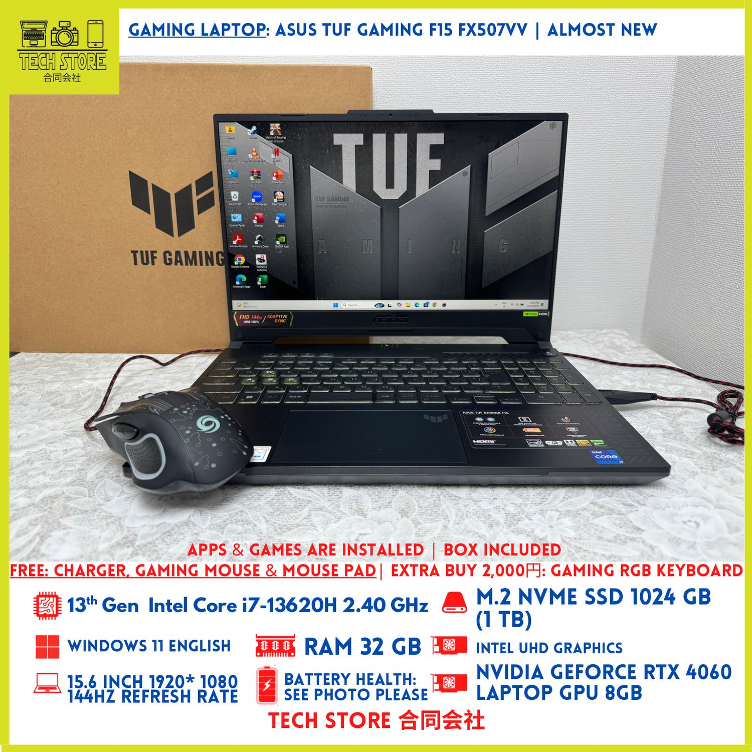 Asus Tuf Gaming F15 FX507VV Core i7 13th Gen 32GB 1TB RTX 4060 8GB