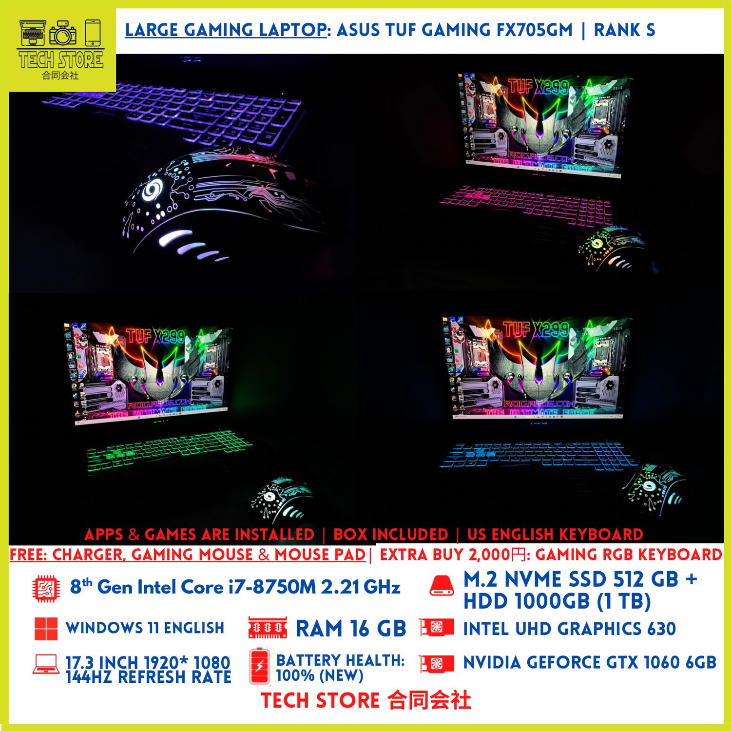 Asus Tuf Gaming FX705GM Core i7 8th Gen 16GB 512GB+ 1TB GTX 1060 6GB 144Hz