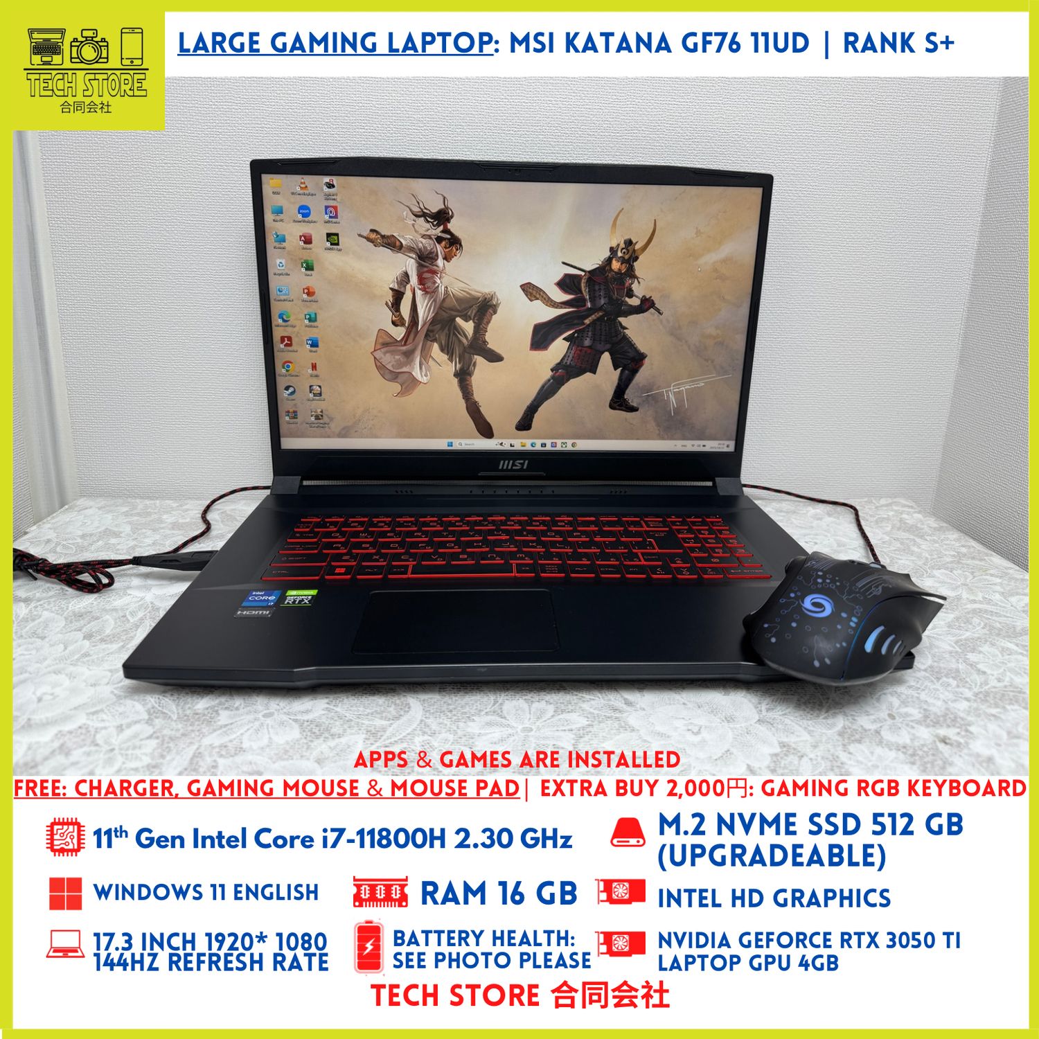 MSI Katana GF76 11UD Core i7 11th Gen 16GB 512GB RTX 3050 Ti